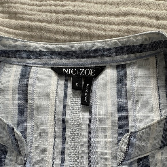 Nic+Zoe Blouse Womens Size Small Bell Sleeve Top White Multicolor Linen Blend - Picture 2 of 9